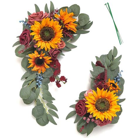 Arche de fleurs artificielles Swag, 2 pièces, signe de bienvenue pour mariage, décoration florale, arrière-plan de réception jaune (1/5)