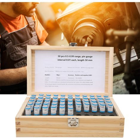 Jeu de 50 jauges de précision pour bouchons de 0,5 à 0,99 mm, tolérance de 0,001 mm, en acier à roulement. (1/5)