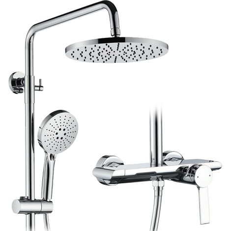 Colonne de douche,Ensemble de colonne de douche 3 en 1 Chrome,260 mm de Douche De Tête,3 Modes De Douche À Main Et Sortie D'eau Inférieure,Douche à effet pluie avec compartiment de rangement (1/5)