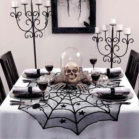 Nappe en dentelle noire à motif araignée de 101,6 cm (40 pouces) pour Halloween - Décorations de table et articles de fête (1/5)