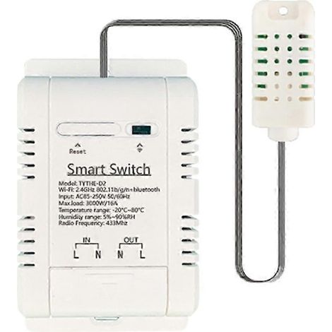 Interrupteur sans fil Tuya TH-16 WiFi avec suivi de la consommation d'énergie, thermostat de température et d'humidité, compatible Alexa. WHBYV (1/4)