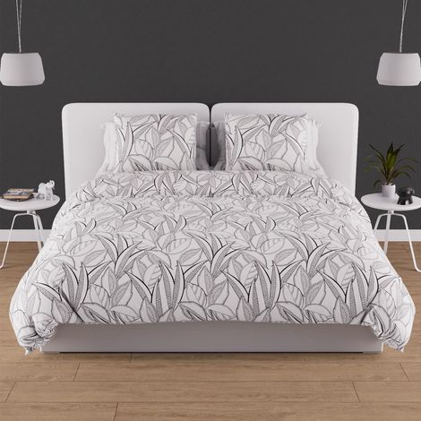 Soleil D Ocre – Parure de lit en coton 57 fils 240x220 cm – Housse de couette blanche avec rabat 40 cm – 2 taies d'oreiller 63x63 cm