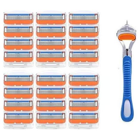 24 lames de rasoir pour le rasoir homme – Nouvelle version orange-Porte - outils en plastique bleu 1 pc (1/4)