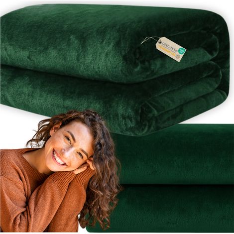 Couverture 200x220 cm à carreaux unis vert chaud, cadeau d'anniversaire MORE&DECO