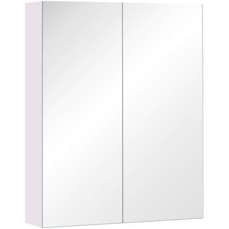royaluxe -HOMCOM Armoire avec Miroir en Bois Rangement Salle de Bain Fermeture Porte Tampon MDF (1/5)