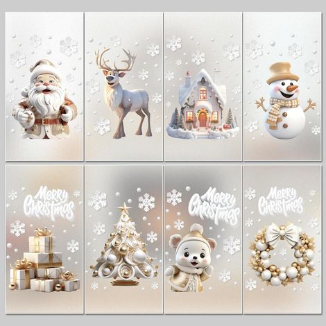 Adesivi murali natalizi, combinazione di Babbo Natale, renne, casa di neve, pupazzo di neve e orsacchiotto, adesivi per pareti e decorazioni per finestre. (1/3)