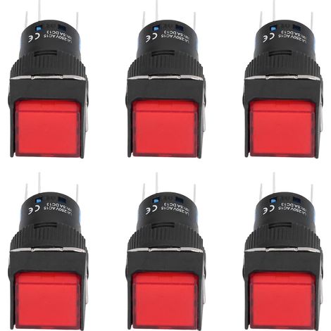 Interrupteur poussoir miniature BERM/BEM-LA16-11DS-F, impulsionnel et autoverrouillant, carré lumineux rouge, 16mm, 24V, lot de 25 pièces. (1/5)