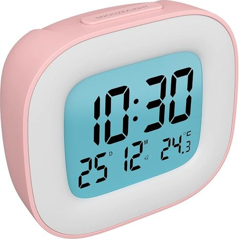 Sveglia da viaggio, orologio digitale LCD portatile con indicazione della temperatura, visualizzazione 12/24 ore, funzione snooze, retroilluminazione e funzionamento a batteria, ideale per viaggi, cam (1/5)