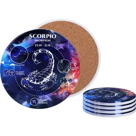 Carmani, 4 posavasos de cerámica redondos - signos del zodiaco/Escorpio (1/4)