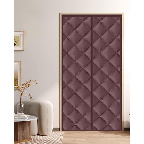 Cortina magnética aislante para puerta, de cierre automático, de tejido Oxford, fresca en verano, cálida en invierno - Marrón, 110 cm x 220 cm (1/5)
