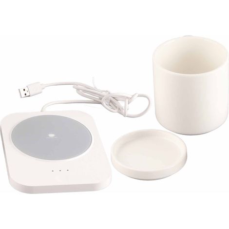 55 °C beheizte Tasse, USB-Milchwärmer mit 3 Temperaturstufen für Büro und Zuhause, weiß (1/5)
