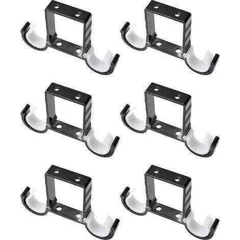 Supports de rideaux en alliage d'aluminium, 6 supports de tringle double, noir, montage au plafond, pour tringle à rideaux de 25 mm-27 mm (1/5)