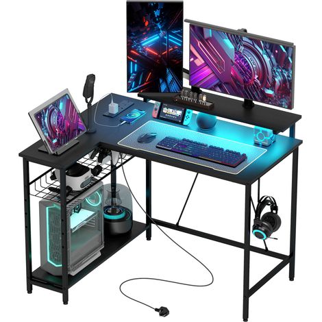 Reversible 'L' LED Light Gaming/Work Desk  Black (1/5)