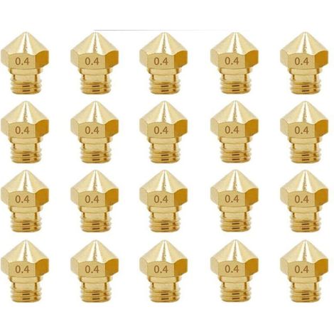 Buses d’imprimante 3D en laiton MK10 – 20 pièces, filetage M7, diamètre 0,4 mm pour filament 1,75 mm