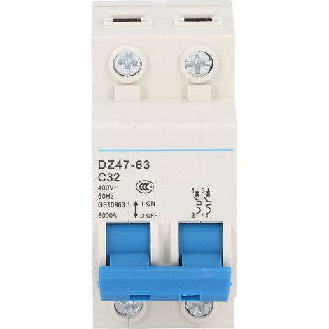 Disjoncteur miniature 2P, sectionneur de courant résiduel, montage sur rail DIN, 400 V, 32 A, DZ47‑63 C32 (1/5)