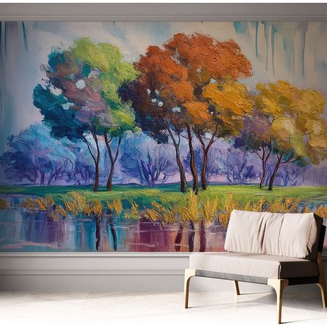 Tapete Selbstklebend - abwaschbar - Tapete mit Motiv - trendige Wanddeko - elegant Fototapete Abstraktion aus Bäumen 312x219 cm (1/5)