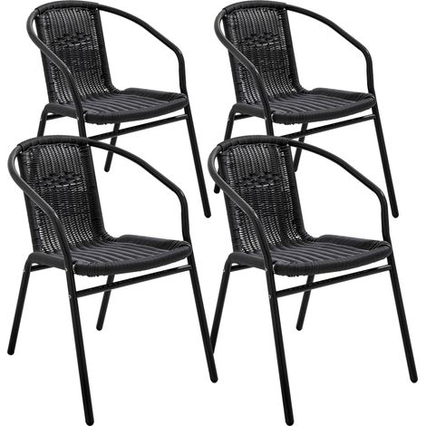 Oviala – Lot de 4 fauteuils de jardin empilables – Structure aluminium – Assise en résine tressée – Résistants aux intempéries et UV – Patins anti-dérapants