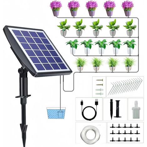 Système d'irrigation automatique solaire, arrosage automatique avec minuterie réglable à la seconde, 15 pots, pour plantes de jardin et balcon (1/5)