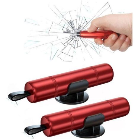 Marteau de Secours Auto 2-en-1 92mm Rouge, Brise-vitre et Coupe-ceinture avec Support Adhésif, Urgence Terrestre et Aquatique (1/5)