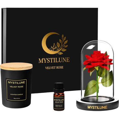Rosa Artificiale Eterna Set Regalo in Cupola di Vetro Rossa 15 cm (1/5)