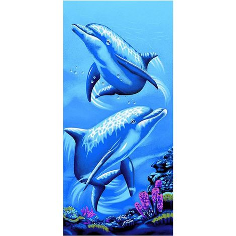 Serviette de plage pour filles, motif dauphins, 150 x 70 cm, douce, idéale pour les amoureuses de la plage. (1/5)