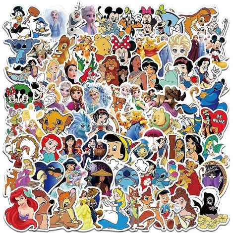 Lot de 100 autocollants Princesses Disney, autocollants de dessins animés, autocollants en vinyle imperméables pour ordinateurs portables, ordinateurs, téléphones, bouteilles d'eau, skateboards, enfan (1/5)