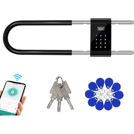 Serrure Intelligente en Forme de U,Déverrouillage par Mot de Passe,Empreinte Digitale,Carte,Serrure de Porte Coulissante Antivol en Verre pour Magasin et Bureau (1/5)