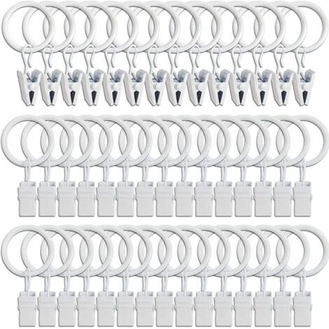 45PCS Anneaux à rideaux avec pinces - blanc, pinces à rideaux solides, crochets de fixation pour tringle de tension, crochets décoratifs pour rideaux et cadres de fenêtres à trou métallique I.D (1/5)