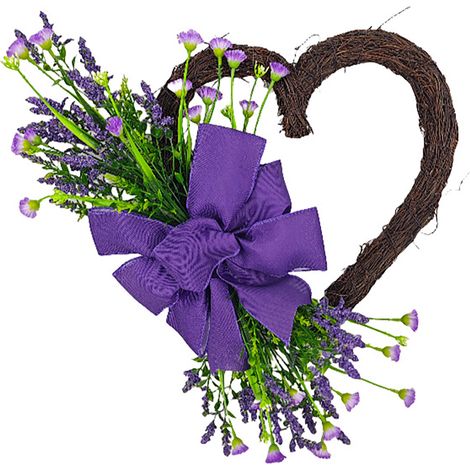 Couronne de Saint-Valentin de 45 cm, couronne en forme de cœur, décoration de porte, suspension pour porte d'entrée, couronne de printemps (violette) (1/2)