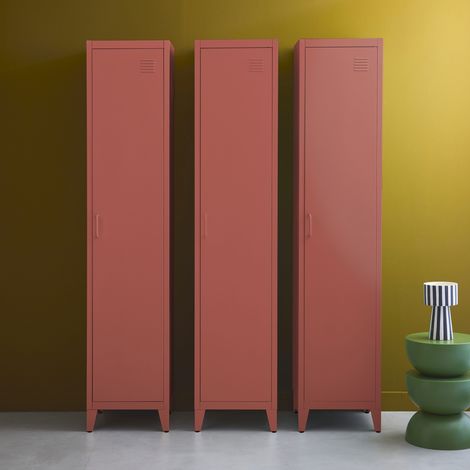 Armoire chambre enfant en acier terracotta. 4 espaces de rangement. casier. L 38 x P 38 x H 180 cm (1/5)