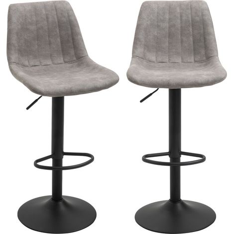 SET 2 SGABELLI DA BAR CON SCHIENALE E ALTEZZA REGOLABILE INDUSTRIAL GRIGIO (1/5)
