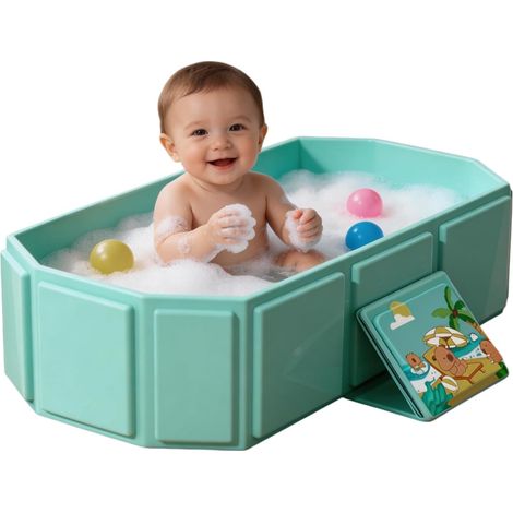 Baignoire Pliable Pour Bébé, Grande Baignoire Pliable Bébé, Baignoire Pliable Bébé Pour Enfants 0-6ans, Baignoire Rectangulaire Peu Encombrante Idéale Pour Les Bains Chauds Et Glacés, 0-5 Ans, Bleue (1/5)