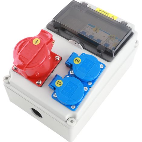 Boîte de prises étanche industrielle de style européen, 2 pièces, 2 conducteurs 220-250 V 16 A, 5 conducteurs 380-415 V 16 A, disjoncteur C16 (1/5)