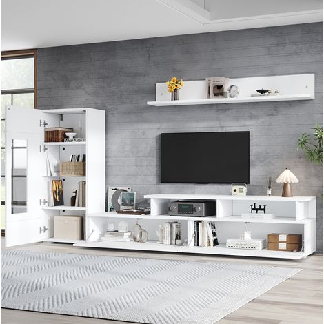 Mueble de TV de 3 piezas con iluminación LED alto brillo blanco OKWISH (1/5)