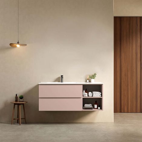 Mobile bagno sospeso 120 cm Rosa Retro Lavabo a Sinistra in Ceramica Senza Specchio - Fiji Paint Plus (1/4)