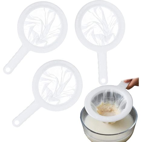 Lot de 3 passoires en plastique mailles 100/200/400 nylon pour jus fruits vin lait (1/5)