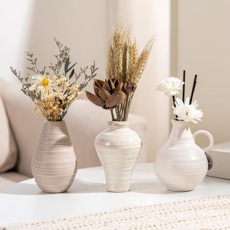 Lot de 3 vases en céramique de 10,3 cm de hauteur, petits vases bohème, modernes, pour herbe de la pampa, fleurs, vases décoratifs rustiques pour salon, table à manger, mariage, étagère, entrée, (1/5)