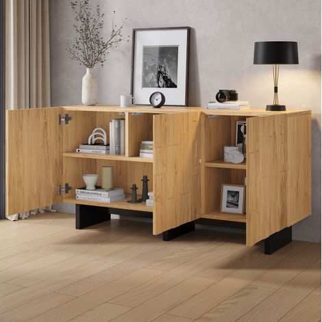 OKWISH Sideboard mit 3 Türen im Waffelmuster, 140x40x70 cm, MDF und Spanplatte (1/5)