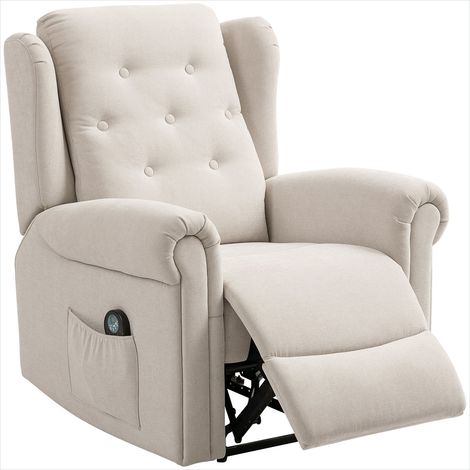 Fauteuil inclinable massant en lin beige avec chauffage lombaire et 9 programmes de massage (1/5)