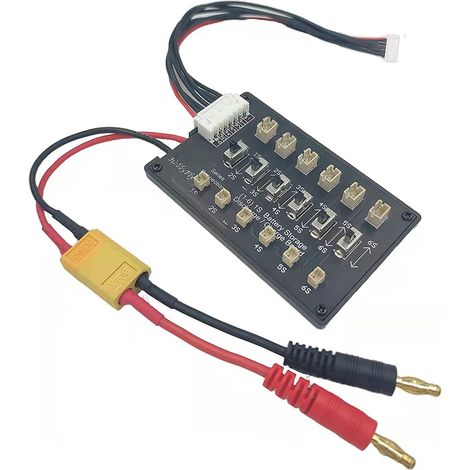 Ladeplatine für 1S LiPo/Li-Ion/LiHv/LiBattery-Akkus mit 6S Silikon-Balancerkabel und 4-mm-Bananenstecker auf XT60-Stecker