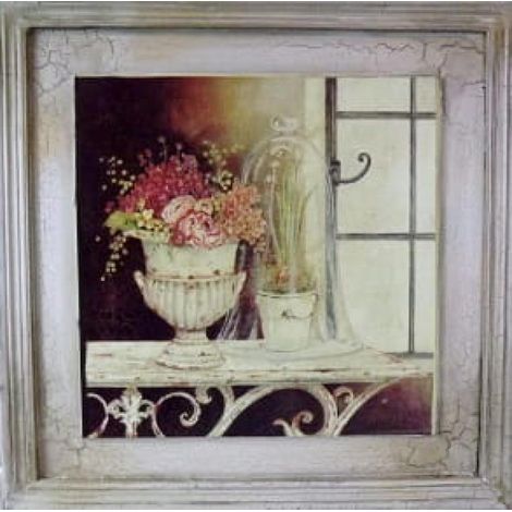 Quadro vintage con composizione floreale, 38 x 38 cm, secondo della serie.