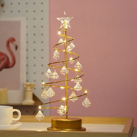 Lampe De Table Arbre De Noël - En Fer Forgé Et Cristal Acrylique - Pour Intérieur Chambre Salon - Hauteur 33 Cm - Alimentation Sur 3 Piles AA (1/5)
