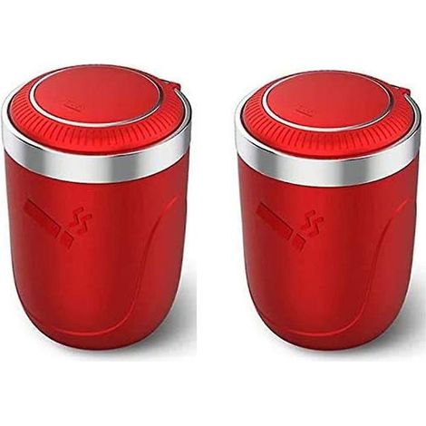 Lot de 2 poubelles de voiture rouges avec couvercle, éclairage LED, pile bouton intégrée et amovible. (1/3)