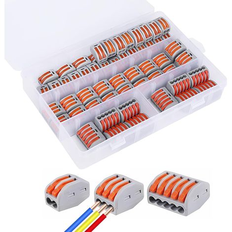Kabelverbinder Kabelklemmen Elektro - 60 Stück Kabelverbinder mit Betätigungshebel, Steckbare Lüsterklemmen, 4mm² Leiter, Vielseitige Verbindungsklemmen für 2-3-5 Leiter, Elektrische Anschlussblöcke (1/5)