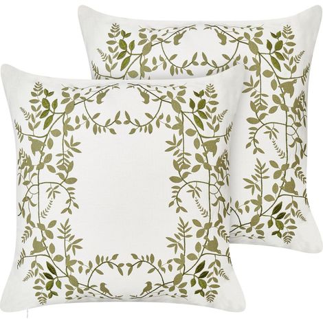 Set of 2 Decorative Cushions ZALEYA Cotton 45 x 45 cm White Floral Pattern