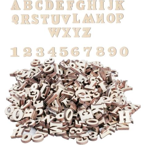 200 Lettres en bois, Chiffres en bois 15mm, Bois naturel lisse, Kit bricolage DIY, Décoration mariage anniversaire (1/5)