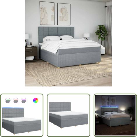 vidaXL LED-Beleuchtung -  Boxspringbett mit Matratze Hellgrau 180x200 cm Stoff (1/5)