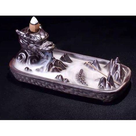 Brûleur d'encens à reflux Dragon / porte-encens cascade en céramique brune (1/5)