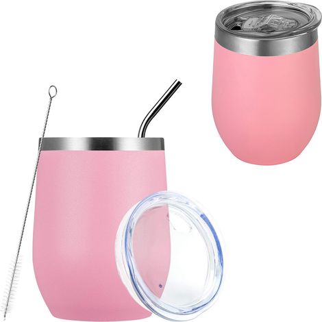 Thermobecher aus Edelstahl, großes Fassungsvermögen, rutschfest, tragbar, ideal für Outdoor-Aktivitäten, rosa, 360 ml (12 oz) (1/5)