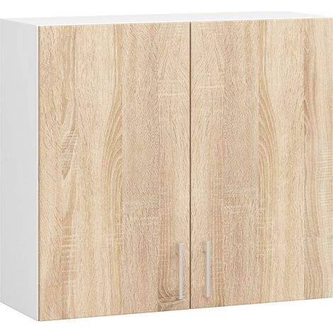 Akord – Armoire de cuisine murale 80 cm – 2 portes battantes – Façade chêne sonoma – 2 étagères – Panneau stratifié – H72 cm – D30,5 cm